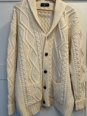 Cream Cable Knit Shawl Collar Cardigan